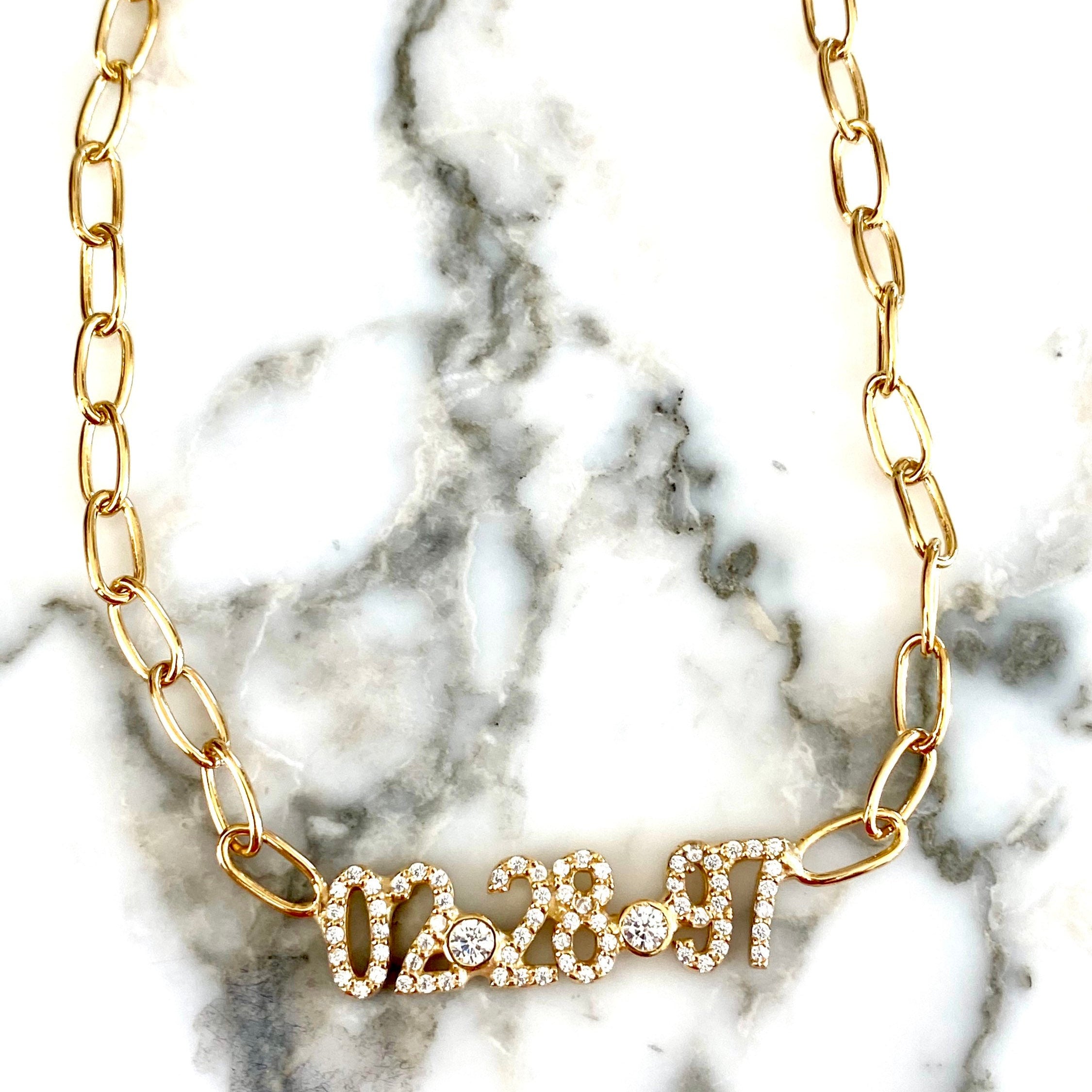 Custom date bracelet. Personalized date bracelet on a paper clip chain. Anniversary/Birthday bracelet. Sterling silver gold plated.