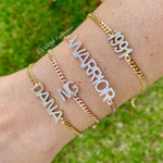 Cuban link personalized name bracelet | Initial Bracelet curb link chain | Year bracelet | silver and gold plated custom bracelet |