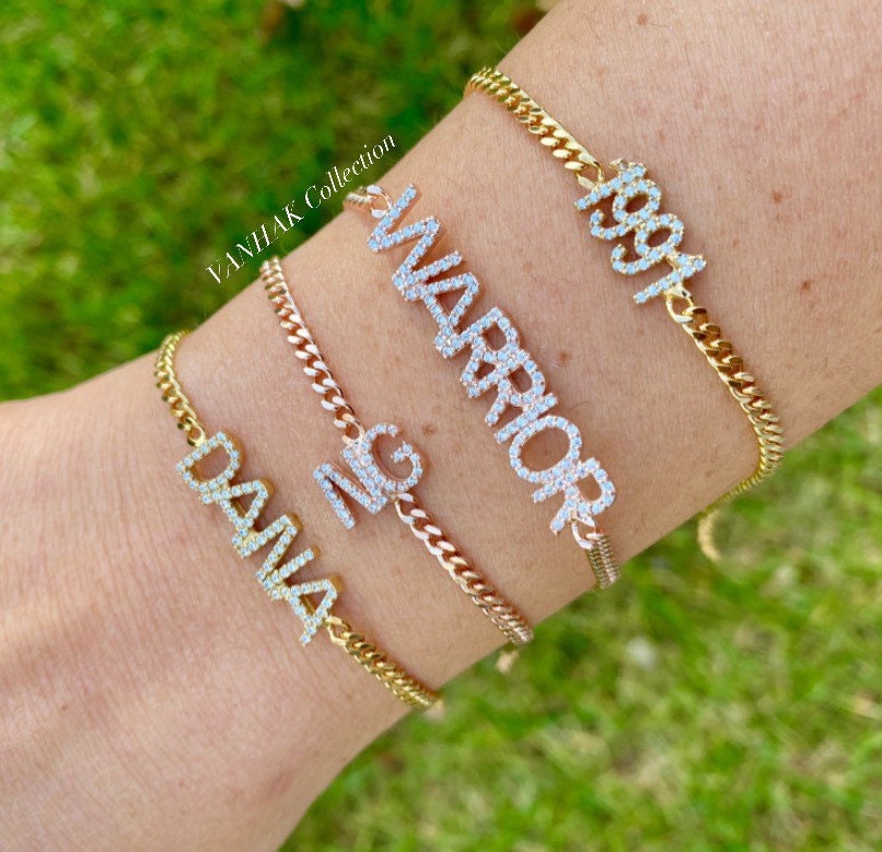 Cuban link personalized name bracelet | Initial Bracelet curb link chain | Year bracelet | silver and gold plated custom bracelet |
