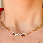 Custom date necklace choker. Date necklace on a paper clip chain with pave stones Anniversary/Birthday necklace. Sterling silver gold plated