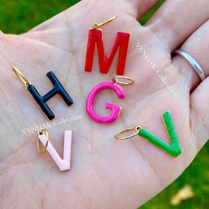 Enamel charm. Enamel initial / letter charm. colorful enamel initial charms.
