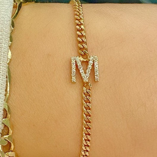 Initial bracelet | Personalized bracelet | Sterling silver and gold plated custom Cuban link bracelet | custom curb link bracelet