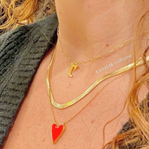 Initial necklace on a paper clip chain | Gothic initial necklace | Personalized old English font necklace/chain |Sterling silver gold plated