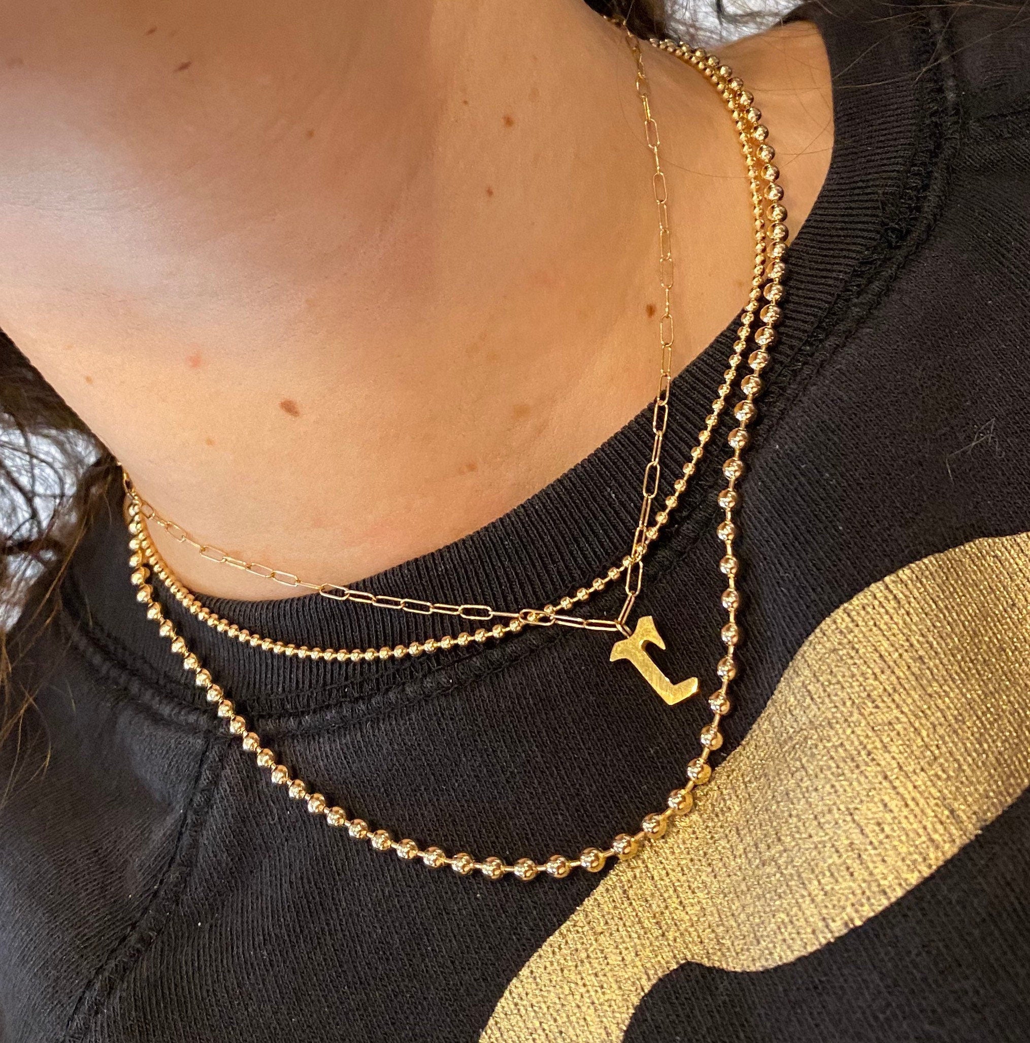 Initial necklace on a paper clip chain | Gothic initial necklace | Personalized old English font necklace/chain |Sterling silver gold plated