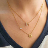 Initial necklace with bezel stone | dainty letter necklace | custom initial necklace | Sterling silver gold plated