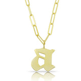 Initial necklace on a paper clip chain | Gothic initial necklace | Personalized old English font necklace/chain |Sterling silver gold plated