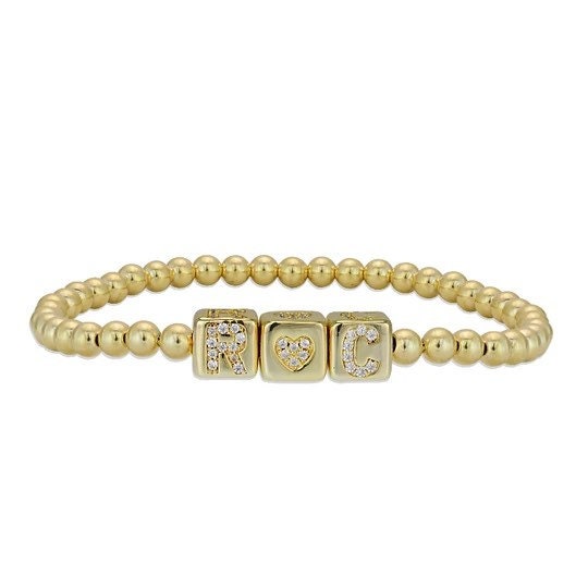 14k Gold filled initial heart cube bracelets/ beaded bracelets. Gold filled ball bracelets. Gold bead initial bracelets. Love bracelet.