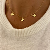 Gold butterfly necklace. Sterling silver 14K gold plated butterfly choker. Dangling butterflies necklace.