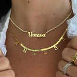 Personalized herringbone chain necklaces. Custom Snake chain necklaces. Name Liquid gold chain necklace. Gold Chain necklaces.