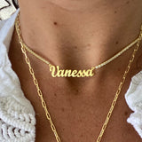 Personalized tennis name necklace | Custom tennis name choker/necklace | Personalized cz nameplate necklace sterling silver gold plated