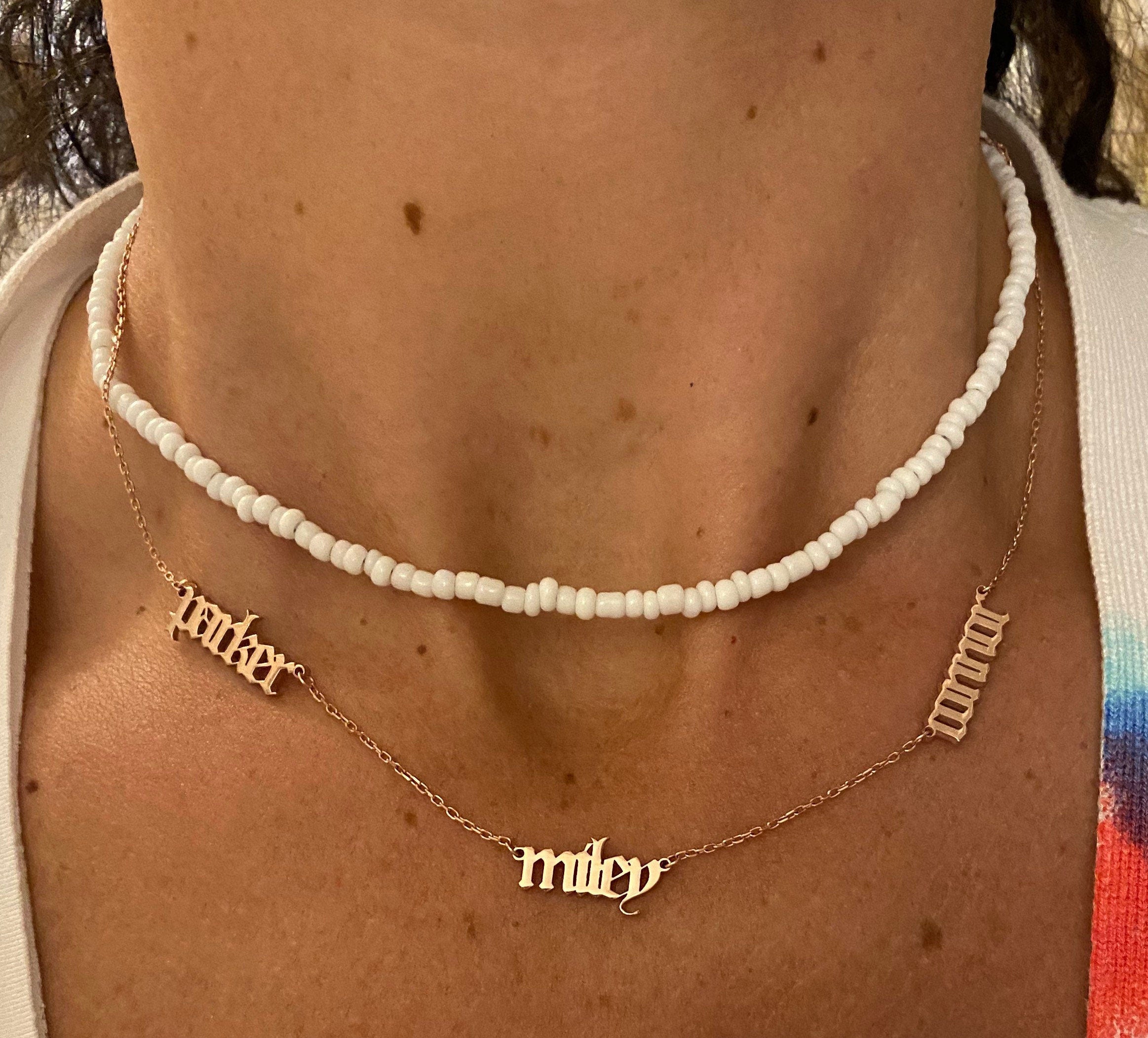 Gothic mommy necklace with 1 2 3 4 5 6 names. Gothic mommy necklace.Mom necklace. Old English Mommy necklace. Sterling silver gold plated.