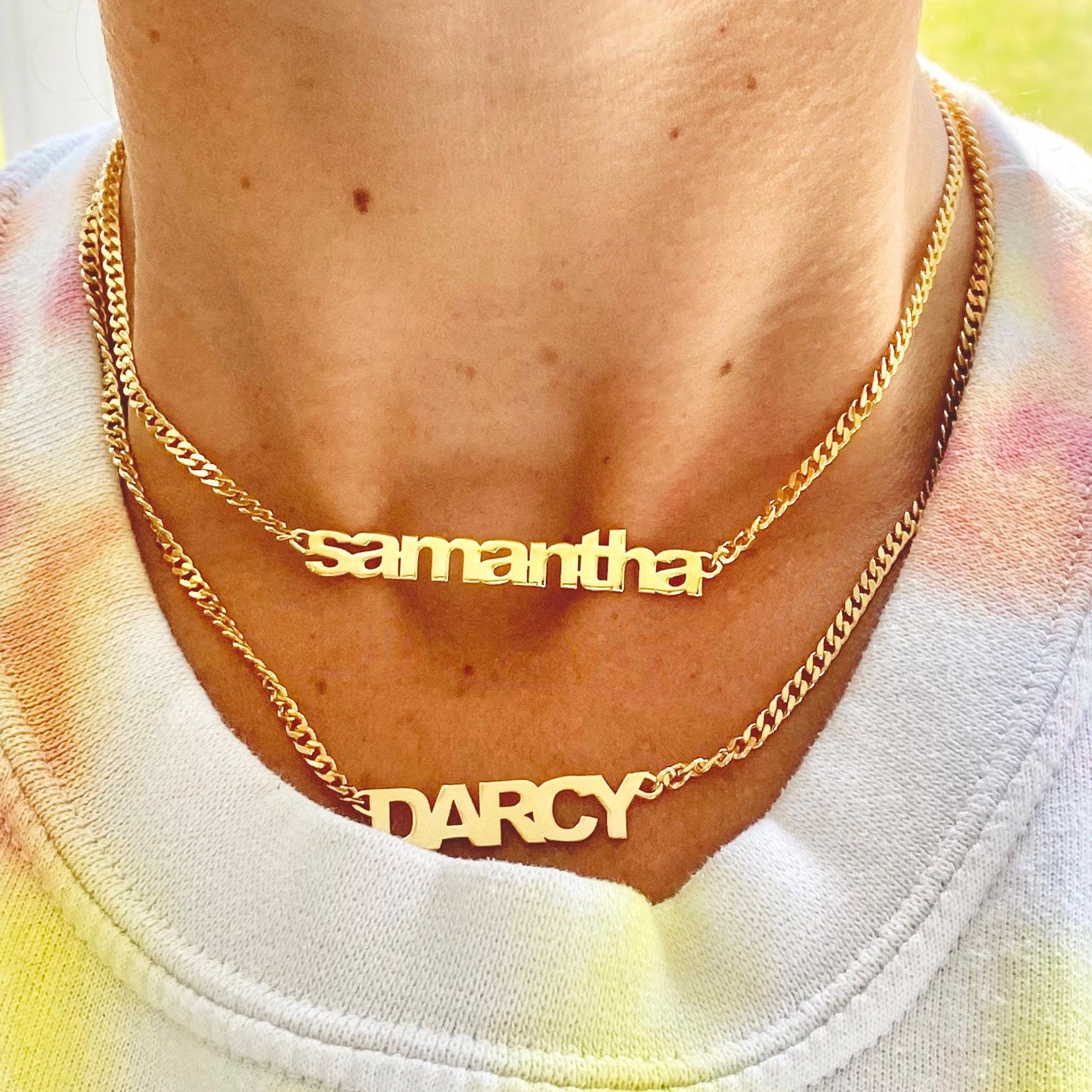 Personalized Curb link necklace. Custom curban link choker. Name necklace. Sterling silver gold plated cuban link/chain link name necklace.