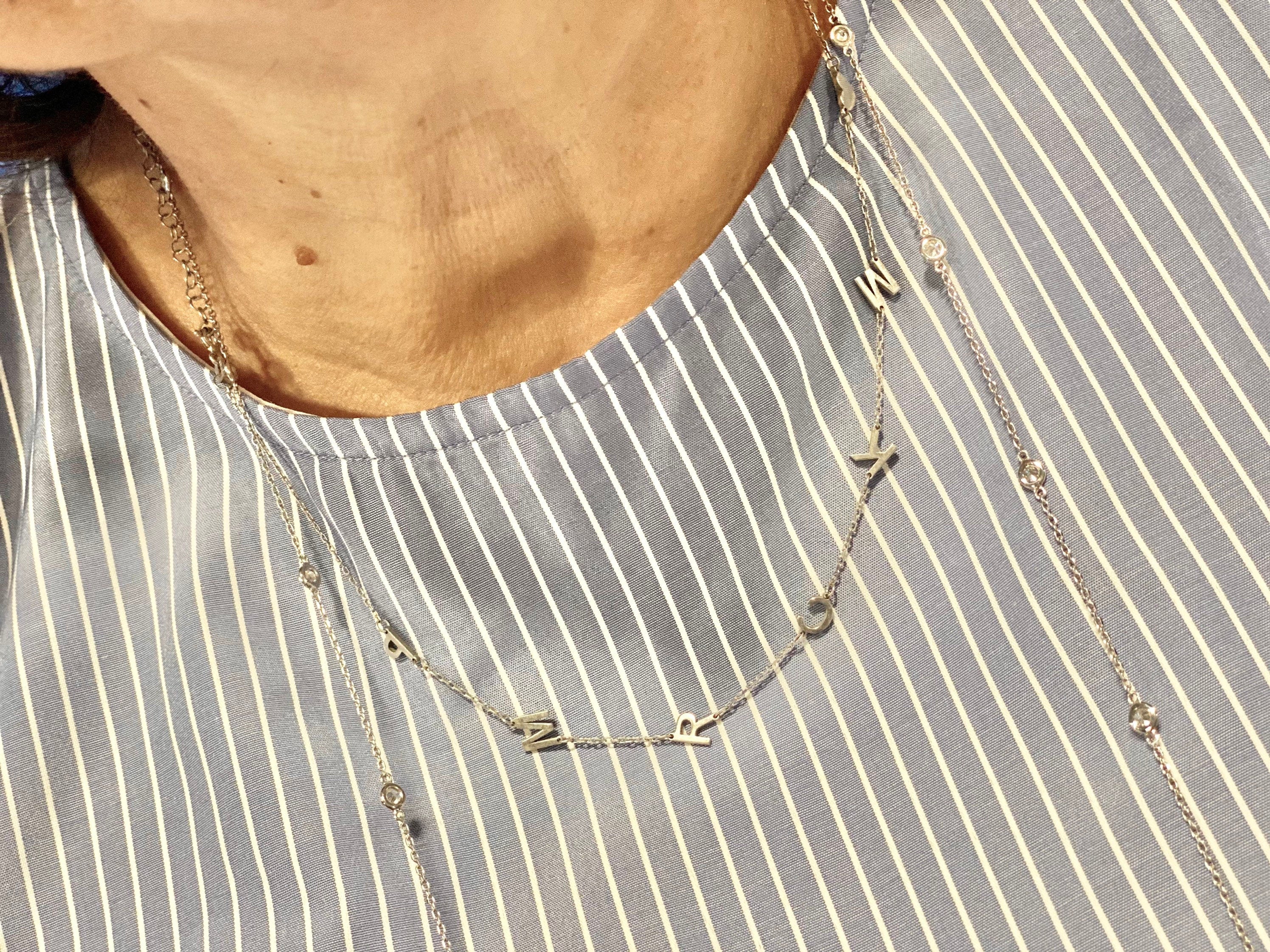 Sideways initial / letter necklace. 1 2 3 4 5 6 7 8 9 10 initials | Sterling Silver 14K Gold Plated | Personalized grandma necklace.