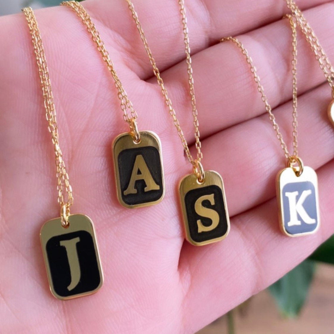 Sterling silver 14K gold plated Enamel Initial Necklaces | enamel Dog Tag Initial Letter Necklaces | Personalized initial Jewelry