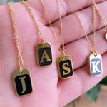 Sterling silver 14K gold plated Enamel Initial Necklaces | enamel Dog Tag Initial Letter Necklaces | Personalized initial Jewelry