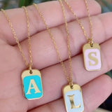 Sterling silver 14K gold plated Enamel Initial Necklaces | enamel Dog Tag Initial Letter Necklaces | Personalized initial Jewelry