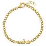Custom name bracelet on a cuban link chain. Personalized name bracelet on a curb chain. Sterling silver gold plated nameplate bracelet.