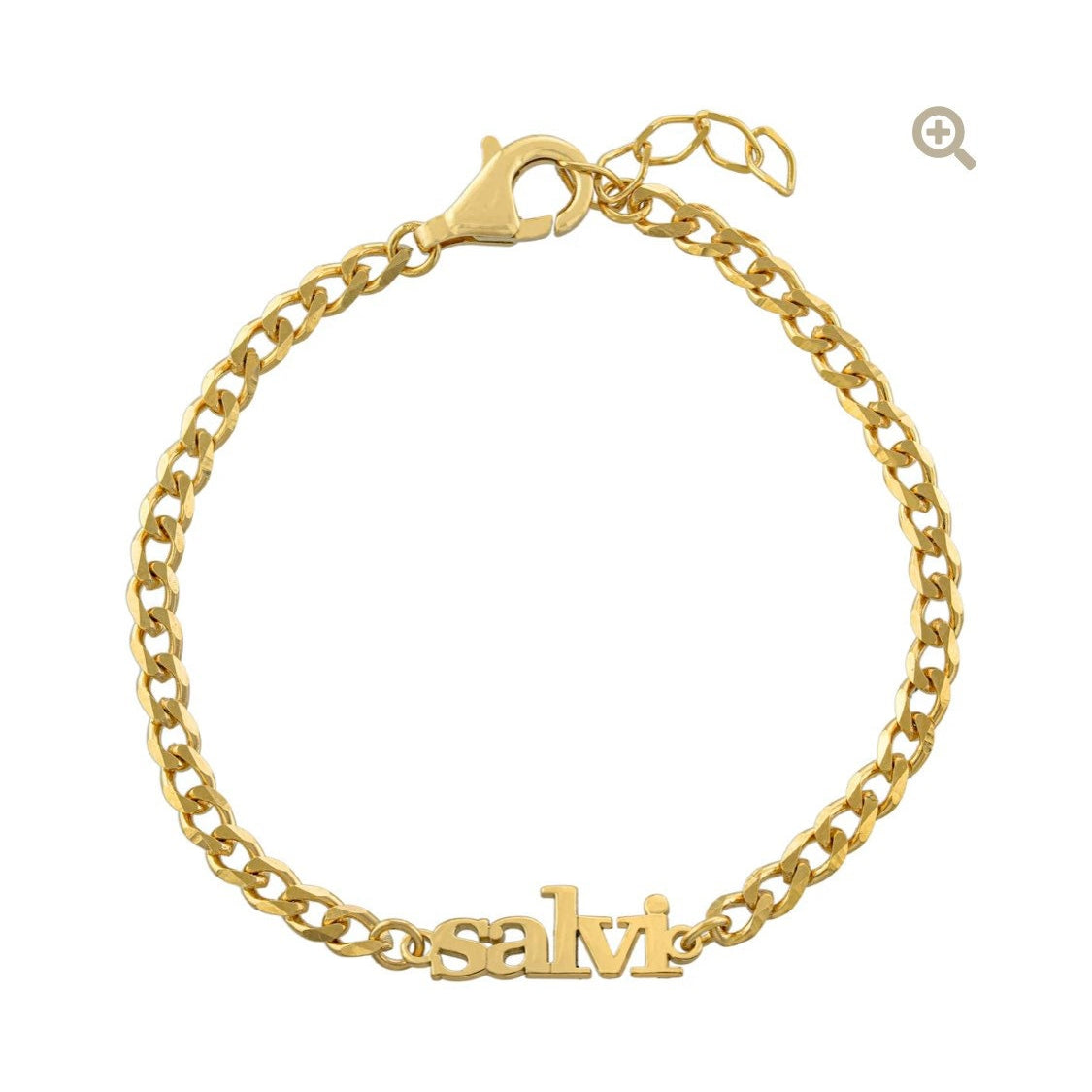 Custom name bracelet on a cuban link chain. Personalized name bracelet on a curb chain. Sterling silver gold plated nameplate bracelet.