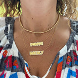 personalized pave outline necklace. As seen on Kaley Cuoco and Jamie Makeup. Personalized bubble necklace. Custom bubble name necklace.