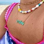 Sterling silver 14K gold plated Enamel Script Miley Nameplate Necklace | Enamel Hebrew Name Necklace | Personalized enamel script Jewelry