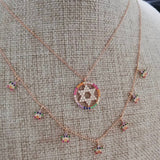 Rainbow dangling stars necklace. Rainbow dangling star choker. Multi-color star necklace. Gold, rose gold and silver.