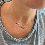 Sterling silver 14K gold plated Enamel Script Miley Nameplate Necklace | Enamel Hebrew Name Necklace | Personalized enamel script Jewelry