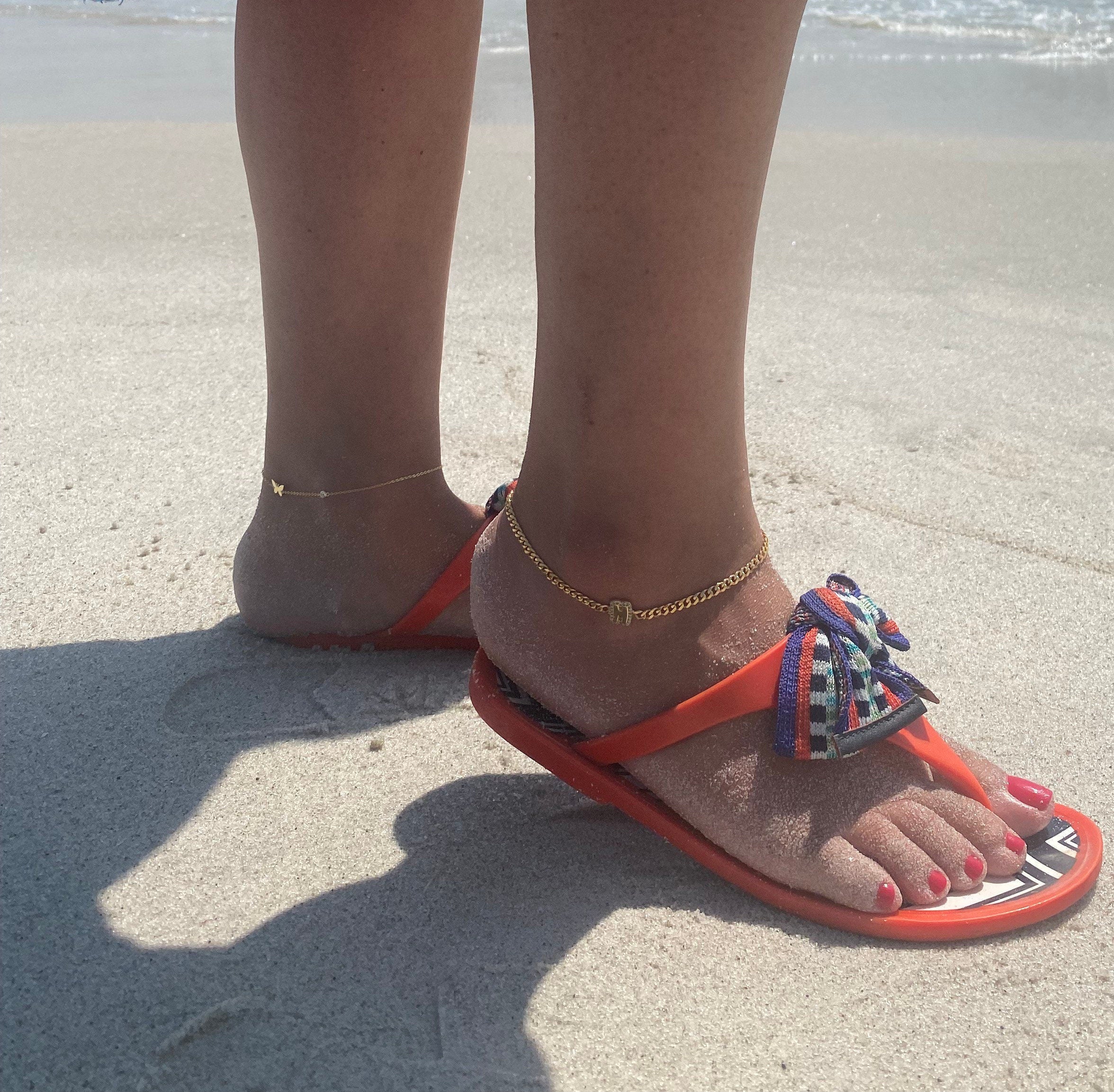 Pave Bubble curb chain anklet. Large Cuban Chain with Large Bubble Initial Anklet. The Alicia anklet.