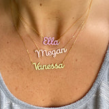 Sterling silver 14K gold plated Enamel Script Miley Nameplate Necklace | Enamel Hebrew Name Necklace | Personalized enamel script Jewelry