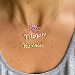 Sterling silver 14K gold plated Enamel Script Miley Nameplate Necklace | Enamel Hebrew Name Necklace | Personalized enamel script Jewelry
