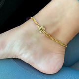 Pave Bubble curb chain anklet. Large Cuban Chain with Large Bubble Initial Anklet. The Alicia anklet.