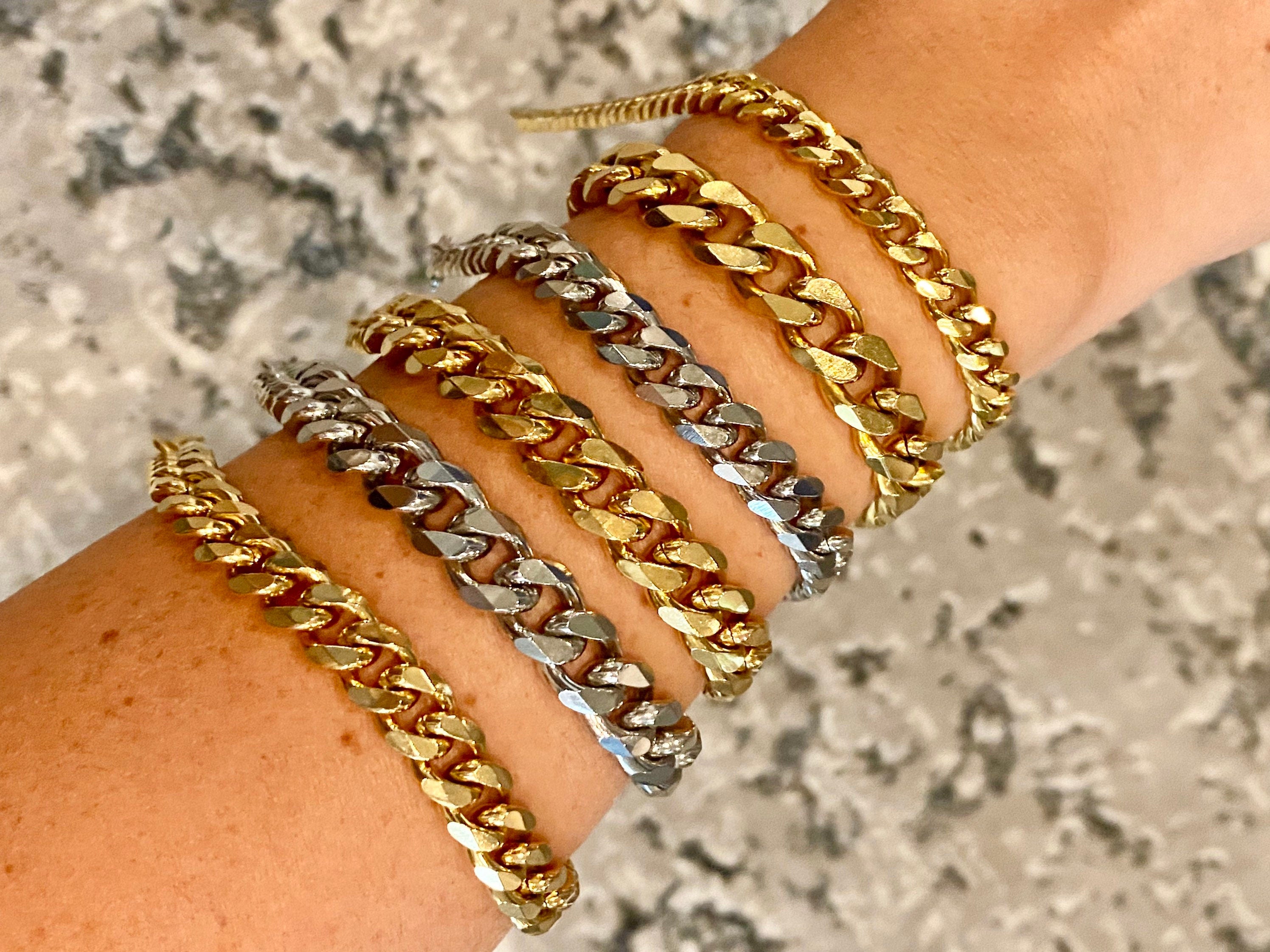18K Gold filled chunky cuban link bracelets in gold and silver. Chain link bracelets. Cuban link bracelet. Chain bracelet.