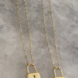Initial lock necklace on a paper clip chain. Engraved. Personalized lock necklace. Sterling silver and 14K gold plated. Initial lock choker.