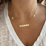 Nameplate with butterflies | personalized name necklace with butterflies |Sterling silver and 14K gold plated butterfly nameplate necklace