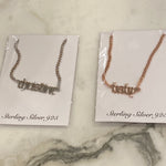 Personalized Gothic nameplate choker. Old English Cuban link necklace. Custom name curb link choker. Sterling silver gold plated.