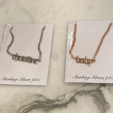 Personalized Gothic nameplate choker. Old English Cuban link necklace. Custom name curb link choker. Sterling silver gold plated.