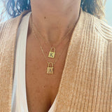 Initial lock necklace on a paper clip chain. Engraved. Personalized lock necklace. Sterling silver and 14K gold plated. Initial lock choker.