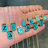 Sterling silver 14K gold plated Enamel Initial Necklaces | enamel Dog Tag Initial Letter Necklaces | Personalized initial Jewelry
