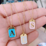 Sterling silver 14K gold plated Enamel Initial Necklaces | enamel Dog Tag Initial Letter Necklaces | Personalized initial Jewelry