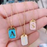 Sterling silver 14K gold plated Enamel Initial Necklaces | enamel Dog Tag Initial Letter Necklaces | Personalized initial Jewelry