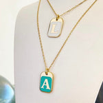 Sterling silver 14K gold plated Enamel Initial Necklaces | enamel Dog Tag Initial Letter Necklaces | Personalized initial Jewelry