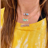 personalized pave outline necklace. Custom Emily pave outline necklace. Personalized bubble necklace. Custom bubble name necklace.