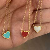 Sterling silver and gold plated mini heart enamel necklace. Enamel heart necklace. Enamel heart choker.