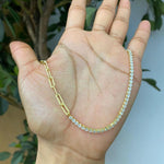 Gold-filled Half chain link half tennis choker. Half chain link half tennis necklace. Tennis X Chain necklace. Chain X Tennis necklace.