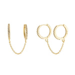 CZ Pave double huggie chain earrings | Huggie chain earring | Sterling silver 14K gold plated |