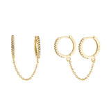 CZ Pave double huggie chain earrings | Huggie chain earring | Sterling silver 14K gold plated |