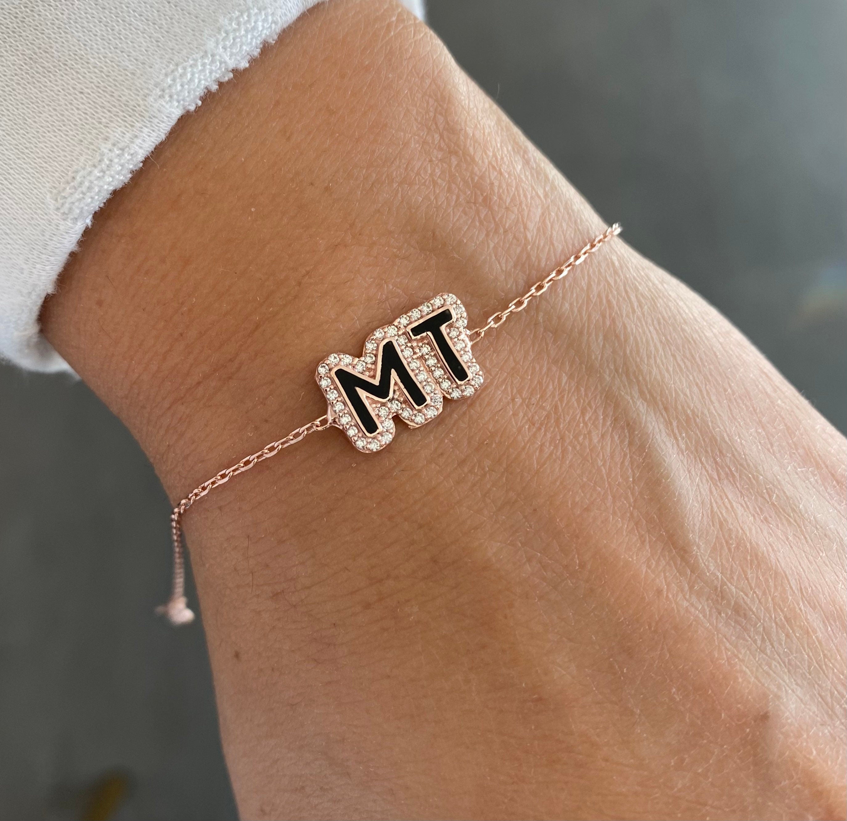 NEW personalized pave outline enamel name bracelets. Custom enamel bracelet. Personalized enamel bubble bracelet
