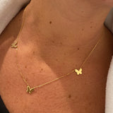Gold, rose gold, sterling silver butterfly necklace. Sterling silver 14K gold plated butterfly choker. Triple butterfly necklace.