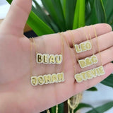 personalized pave outline necklace. As seen on Kaley Cuoco and Jamie Makeup. Personalized bubble necklace. Custom bubble name necklace.