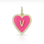 Enamel pave heart initial charm | enamel initial charm | pave initial enamel heart charm | pave heart enamel initial charm