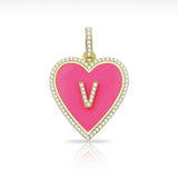 Enamel pave heart initial charm | enamel initial charm | pave initial enamel heart charm | pave heart enamel initial charm